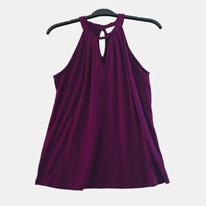 Fyve Purple Tank Top Halter  Keyhole Front Size‎ M  Button Closure Stretch